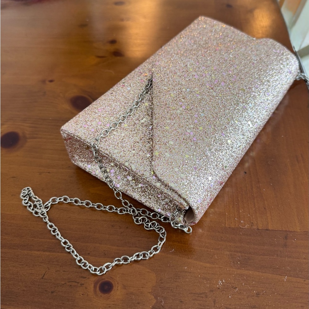 Elegant Rose Gold Glitter Clutch with Chain Strap